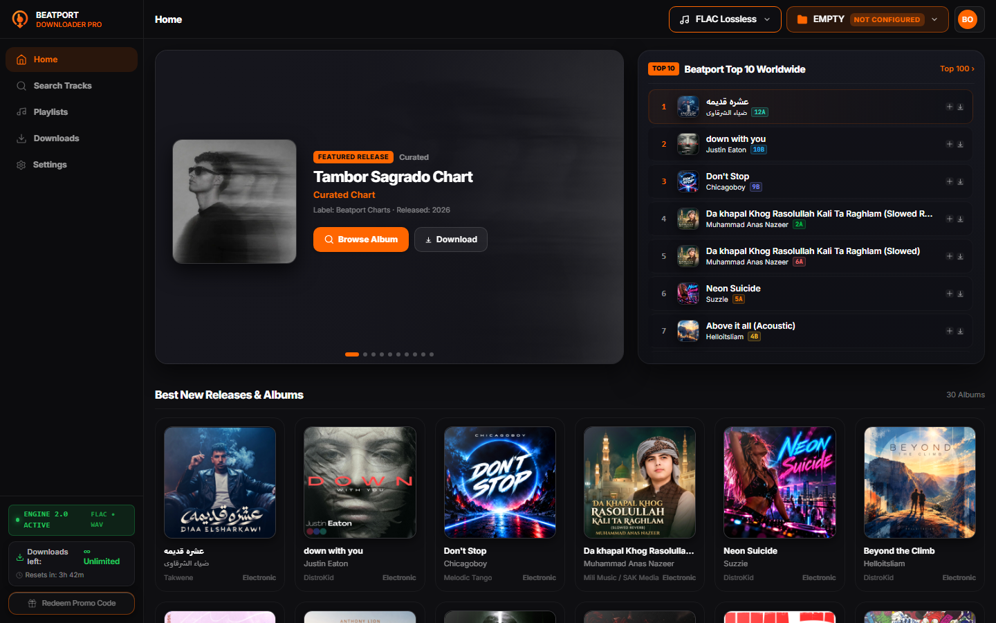Beatport Downloader PRO Workstation Home and Top Releases
