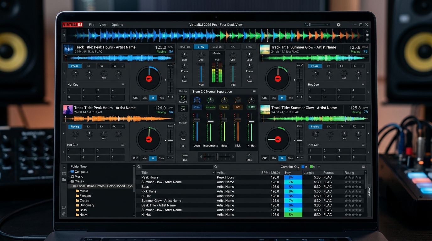 VirtualDJ Stem 2.0 Neural Demixing and Lossless 24-Bit FLAC Workflow