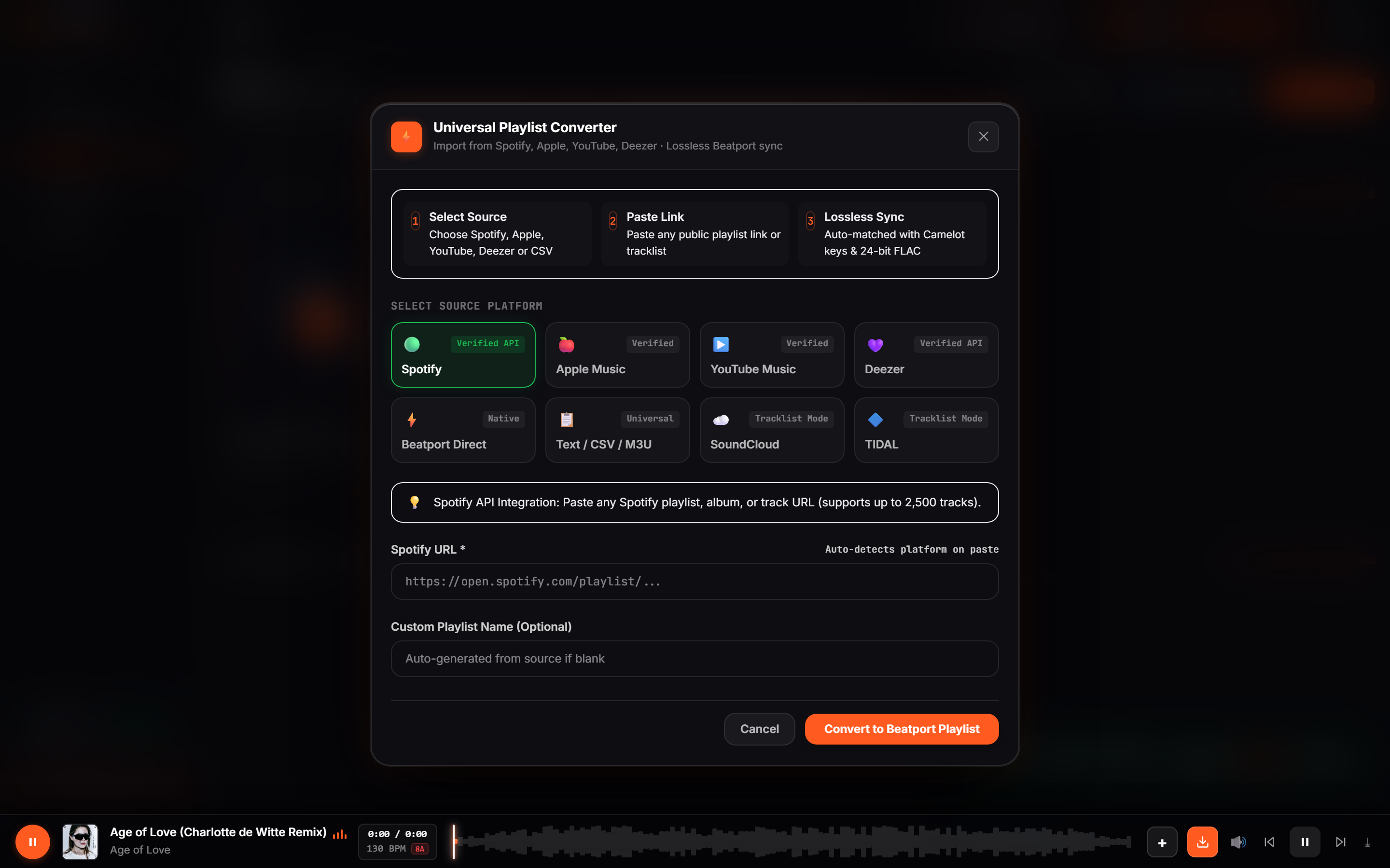 Universal Multi-Platform Playlist Converter interface